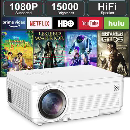 UNIGEN UNIPLAY 100 5K Lumens 1080P Full HD Projector for Outdoor Home Cinema Office, 200" Screen, in-Built Speaker with HDMI, USB, AV, AUX, Tablet, Laptop