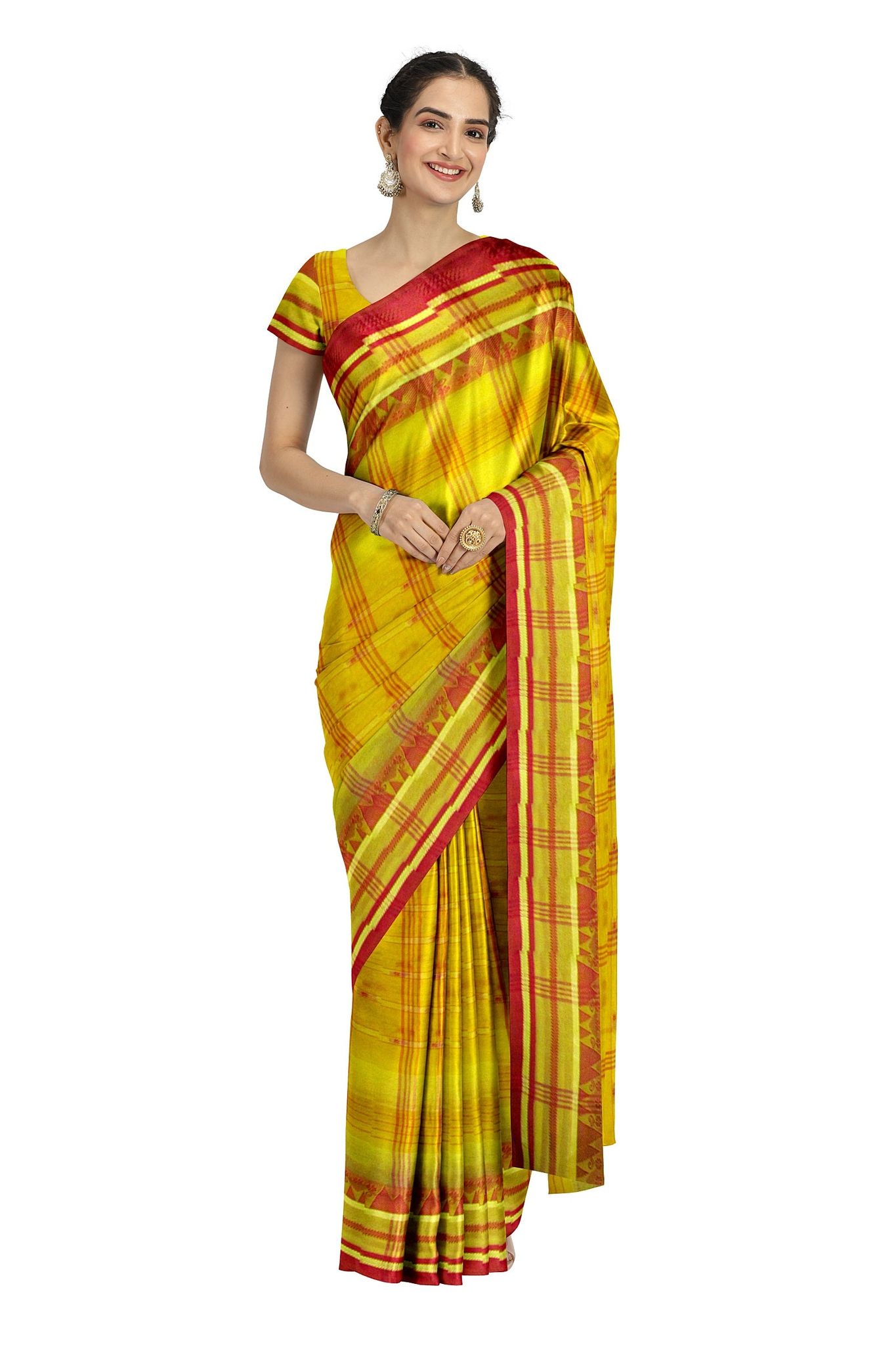 A Yellow and Red Tant Saree