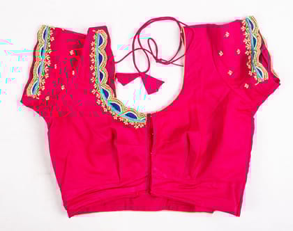 Embroidered Pink Saree Blouse with Zari and Beadwork