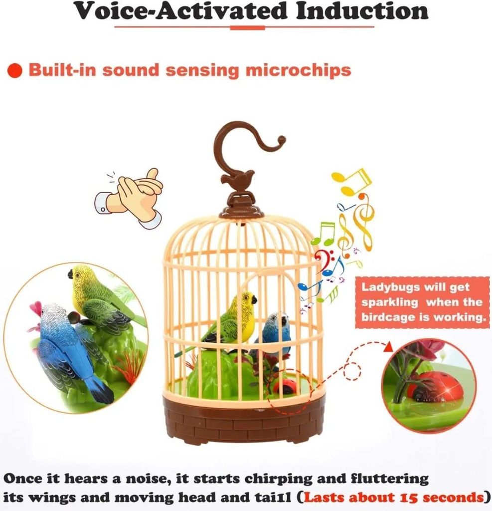 Beautiful Bird pet Toy in Hanging cage with Music Singing Moving Chirping for Kids/Adul