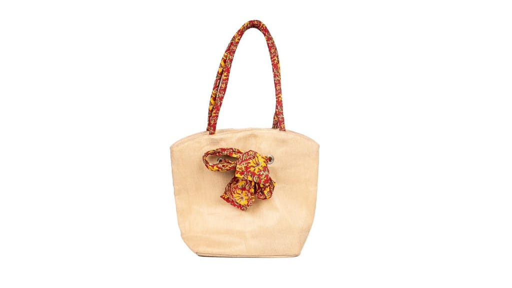  Handmade Jute Tote Bag with Colorful Floral Print Scarf - Handbags | Buy online on ZillyBuy