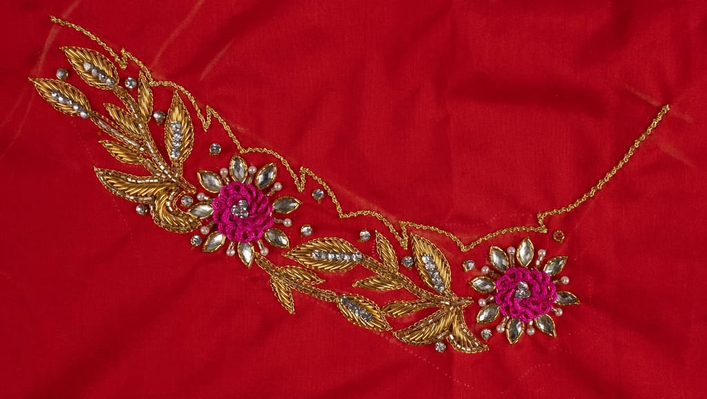 sonchiraiya red Colour Work Blouse-Pice