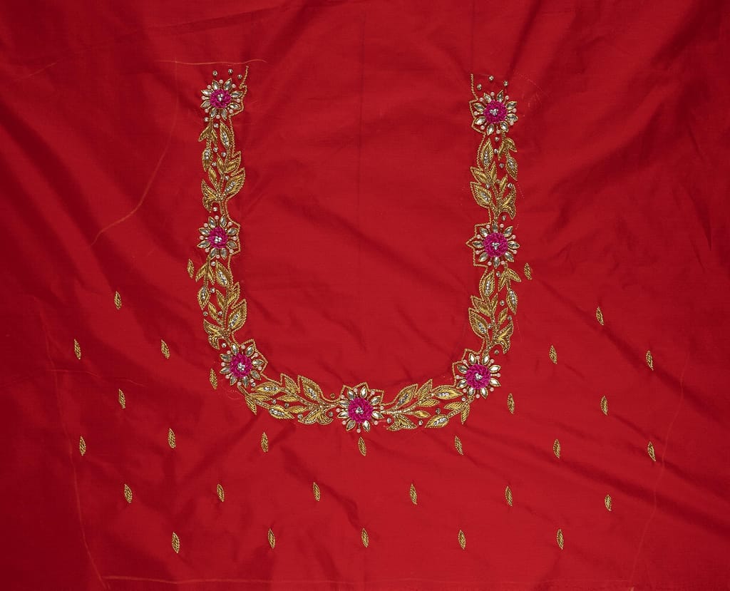 sonchiraiya red Colour Work Blouse-Pice