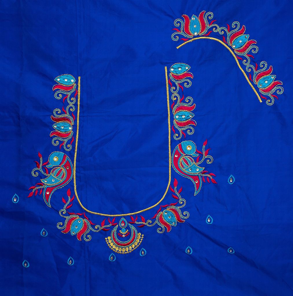  Blue Embroidered Blouse Design