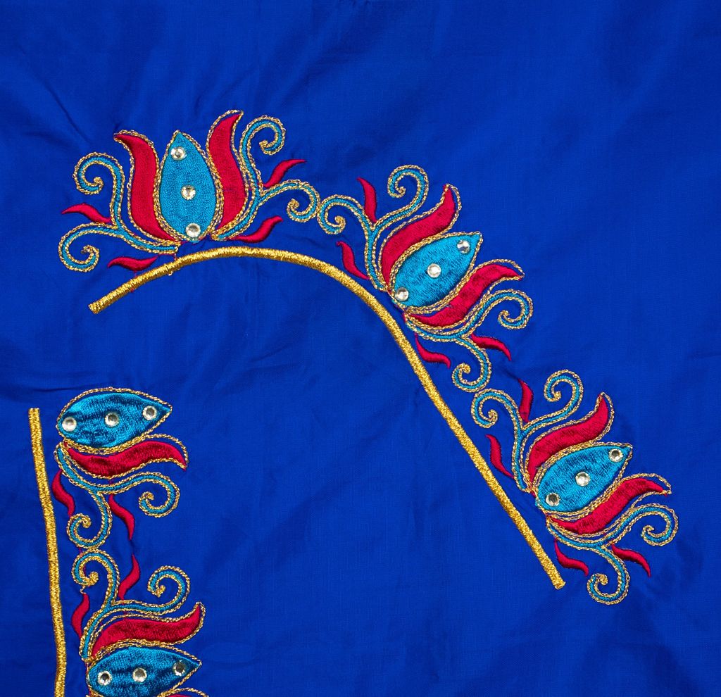  Blue Embroidered Blouse Design
