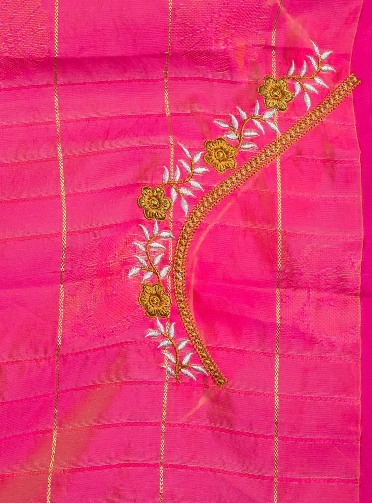 Pink Saree Blouse with Floral Embroidery