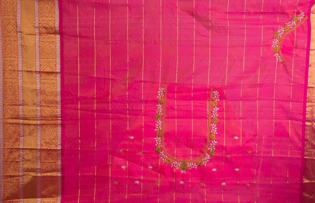 Pink Saree Blouse with Floral Embroidery