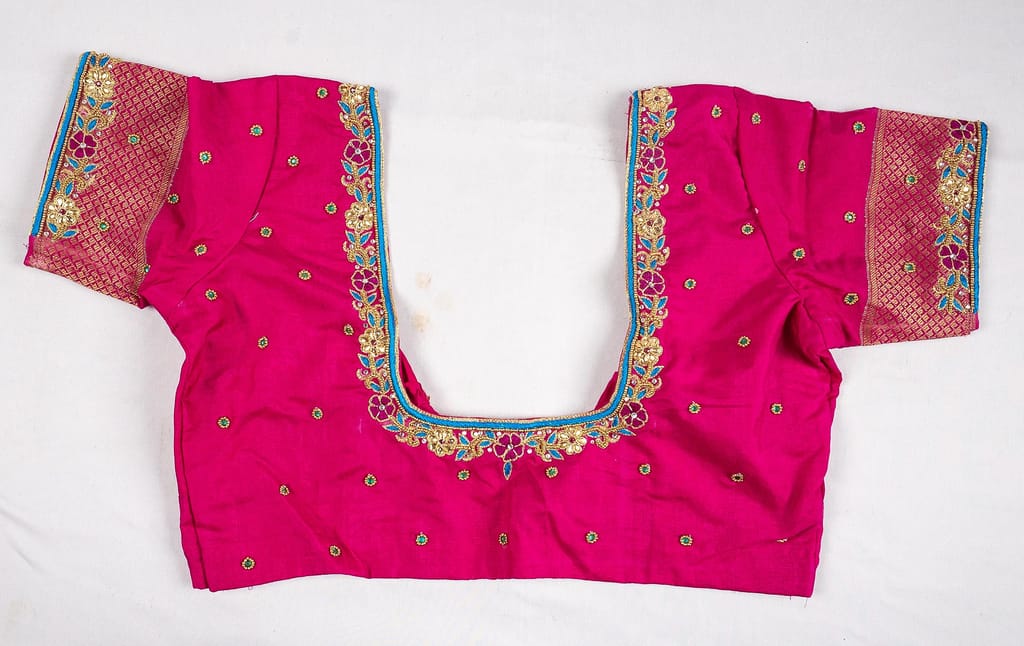 Blouse with Floral Embroidery and Zari Border