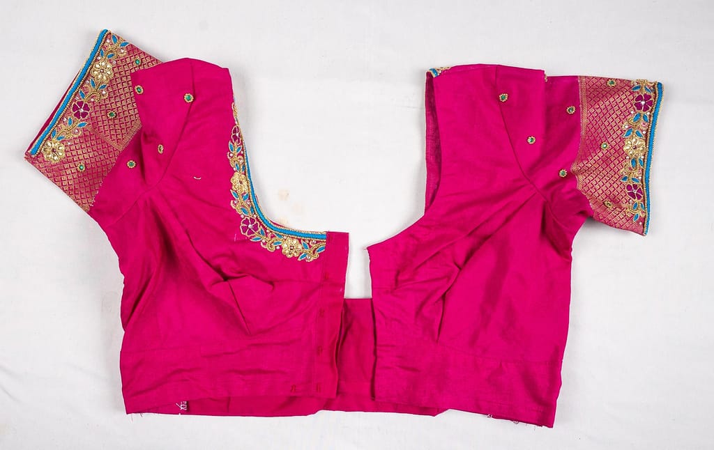 Blouse with Floral Embroidery and Zari Border