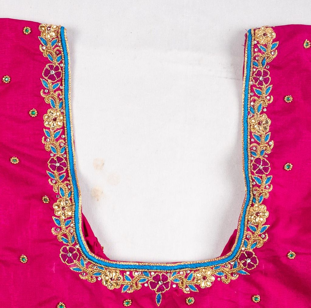 Blouse with Floral Embroidery and Zari Border