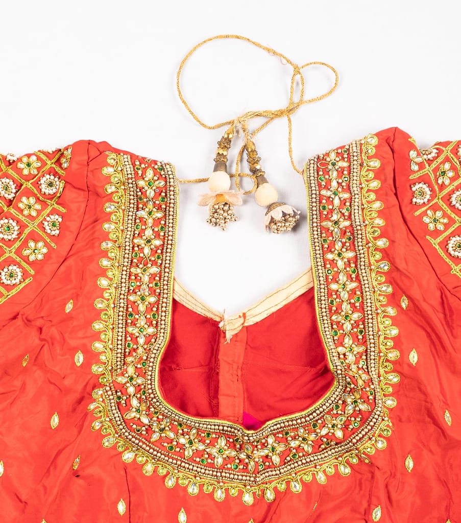  Red Embroidered Blouse with Golden Beads and Stones