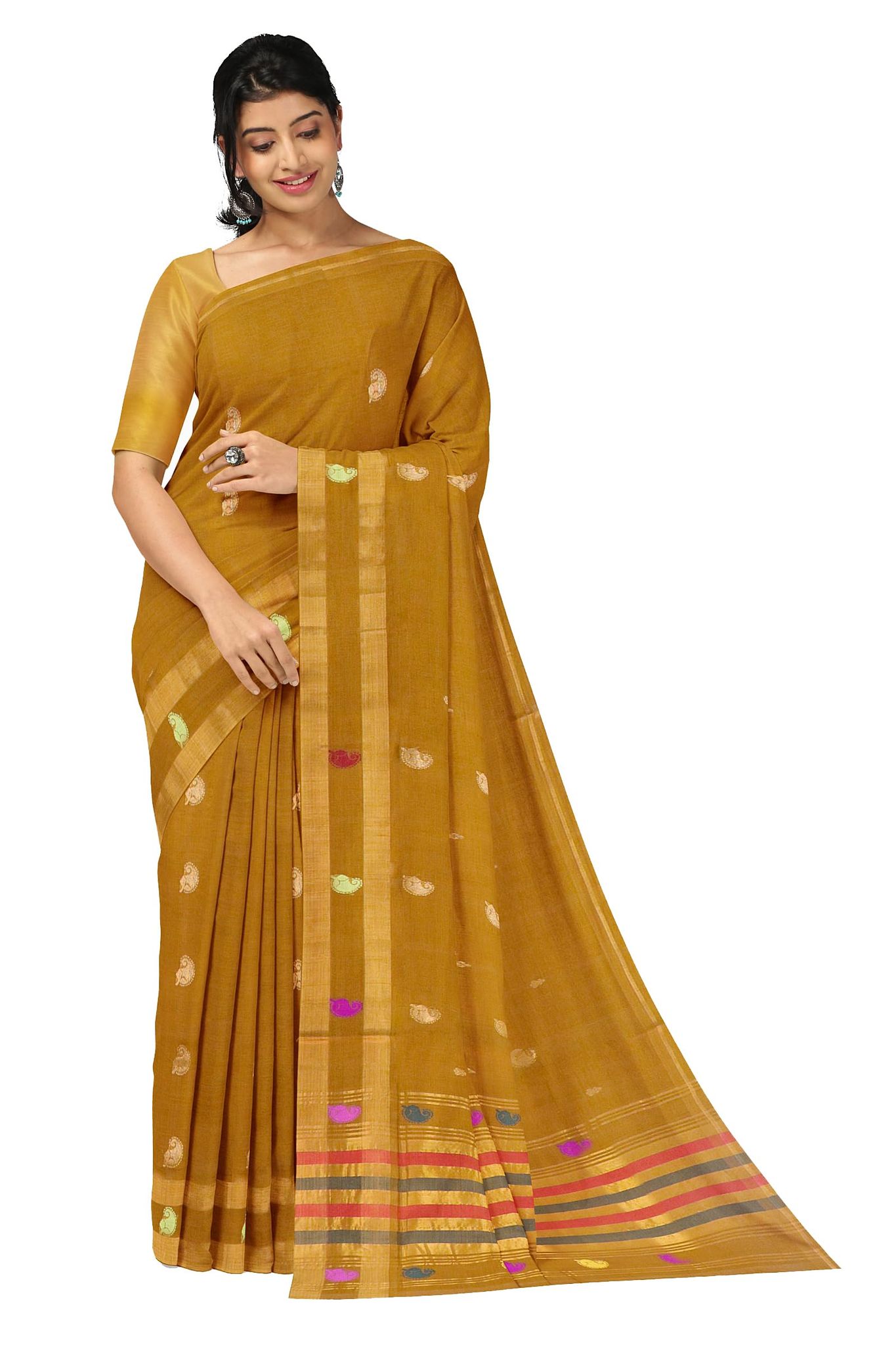 APCO Handloom - Women's Venkatagiri Pure Cotton Handloom Saree, Brown 08