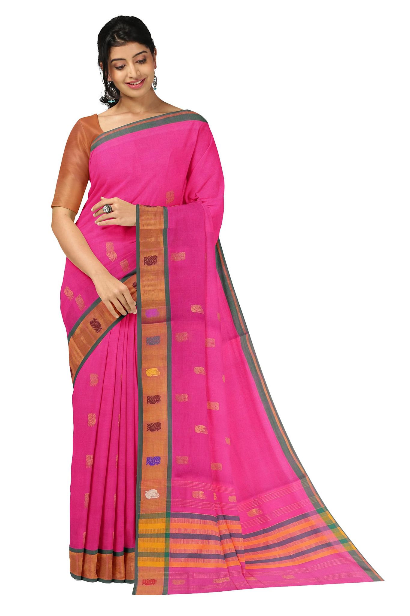 APCO Handloom - Women's Venkatagiri Pure Cotton Handloom Saree, Pink 04