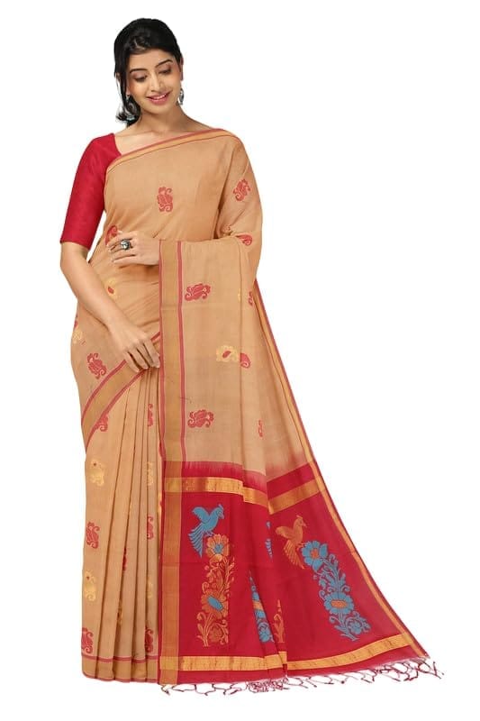 APCO Handloom - Women's Rahajmundry Pure Cotton Handloom Saree (Orange) - Sarees | Buy online on ZillyBuy