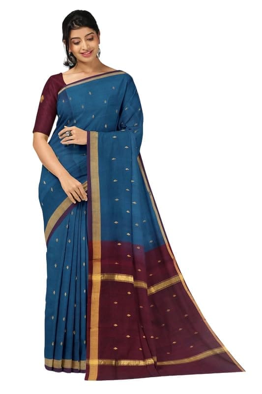 APCO Handloom - Women's Rahajmundry Pure Cotton Handloom Saree (Blue) - Sarees | Buy online on ZillyBuy