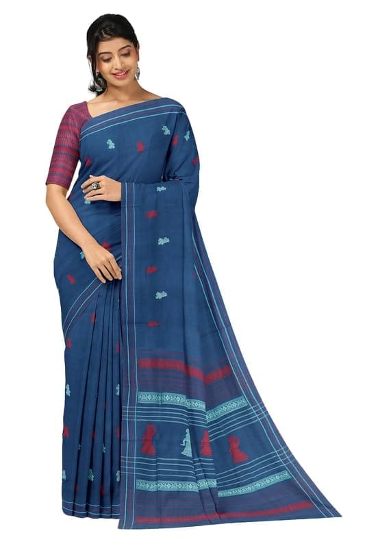 APCO Handloom - Women's Rahajmundry Pure Cotton Handloom Saree (Blue) - Sarees | Buy online on ZillyBuy