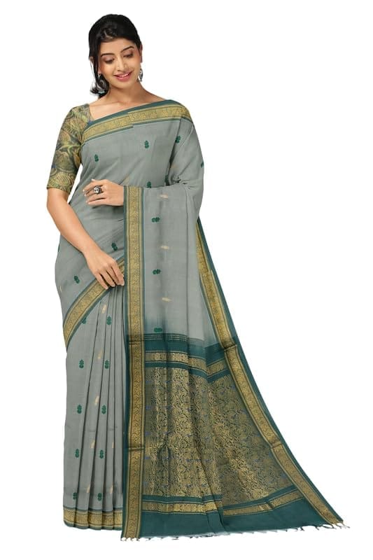 APCO Handloom - Women's Rahajmundry Pure Cotton Handloom Saree (Grey) - Sarees | Buy online on ZillyBuy