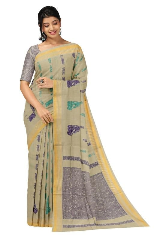 APCO Handloom - Women's Rahajmundry Pure Cotton Grey Handloom Saree (Angara Handloom Saree) 104 - Sarees | Buy online on ZillyBuy