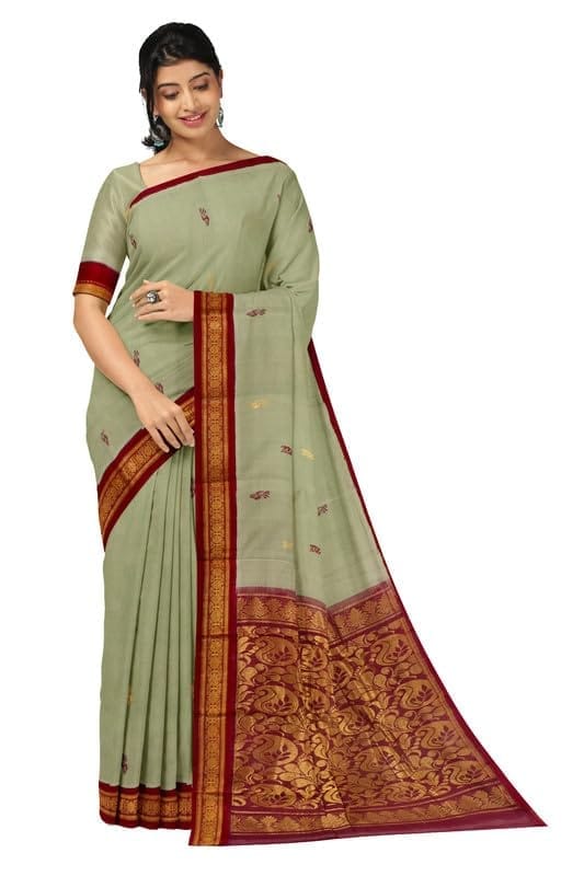 APCO Handloom - Women's Rahajmundry Pure Cotton Grey Handloom Saree (Angara Handloom Saree) 96 - Sarees | Buy online on ZillyBuy