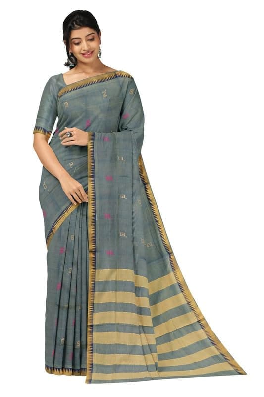 APCO Handloom - Women's Rahajmundry Pure Cotton Grey Handloom Saree (Angara Handloom Saree) 75 - Sarees | Buy online on ZillyBuy