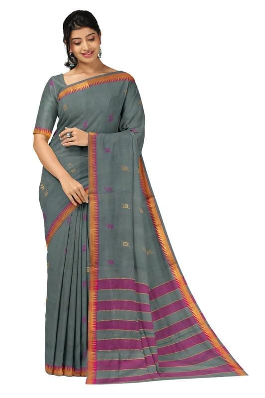 APCO Handloom - Women's Rahajmundry Pure Cotton Grey Handloom Saree (Angara Handloom Saree) 71 - Sarees | Buy online on ZillyBuy