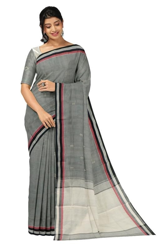APCO Handloom - Women's Rahajmundry Pure Cotton Grey Handloom Saree (Angara Handloom Saree) 65 - Sarees | Buy online on ZillyBuy