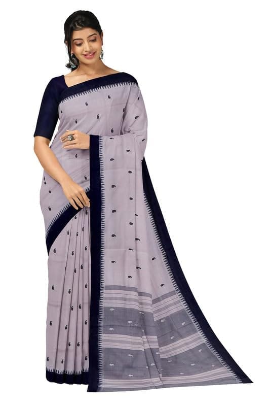APCO Handloom - Women's Rahajmundry Pure Cotton Grey Handloom Saree (Angara Handloom Saree) 26 - Sarees | Buy online on ZillyBuy