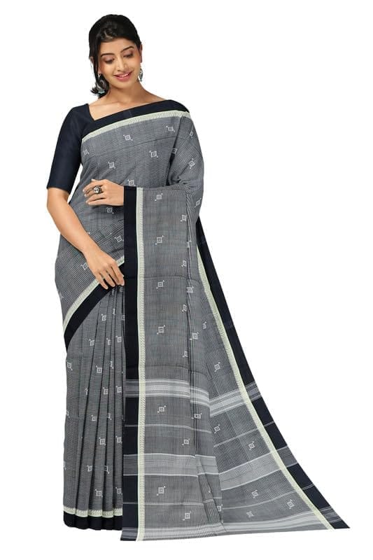 APCO Handloom - Women's Rahajmundry Pure Cotton Grey Handloom Saree (Angara Handloom Saree) 16 - Sarees | Buy online on ZillyBuy