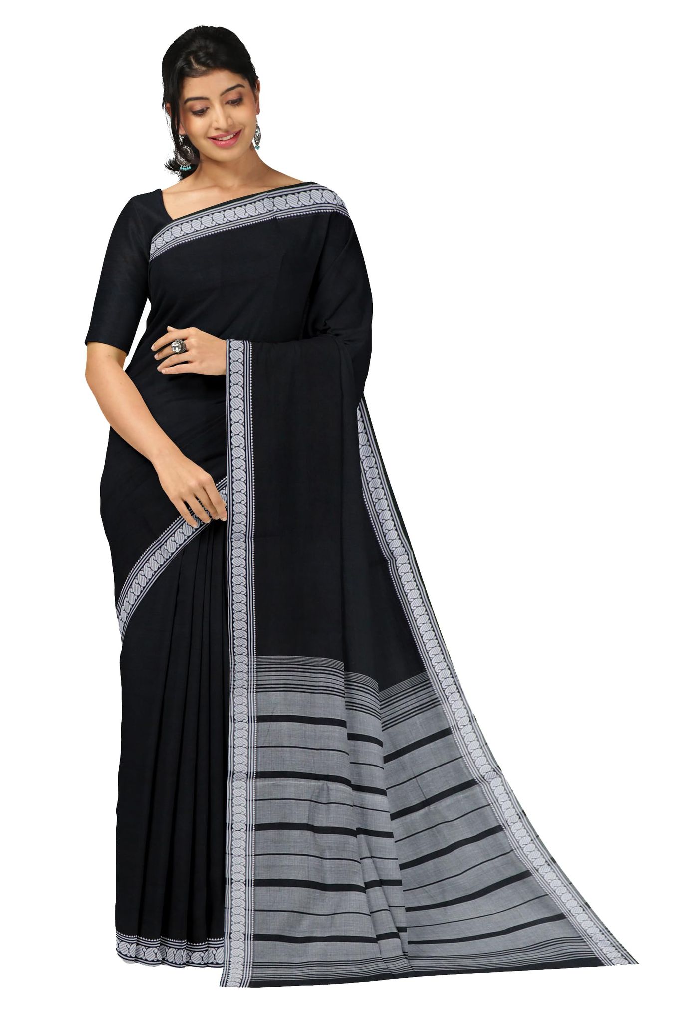 APCO Handloom (A Andhra Pradesh Govt Emporium)- Women's Traditional Pure Handloom Bandar/Polavaram Black Cotton Saree | PBS0081