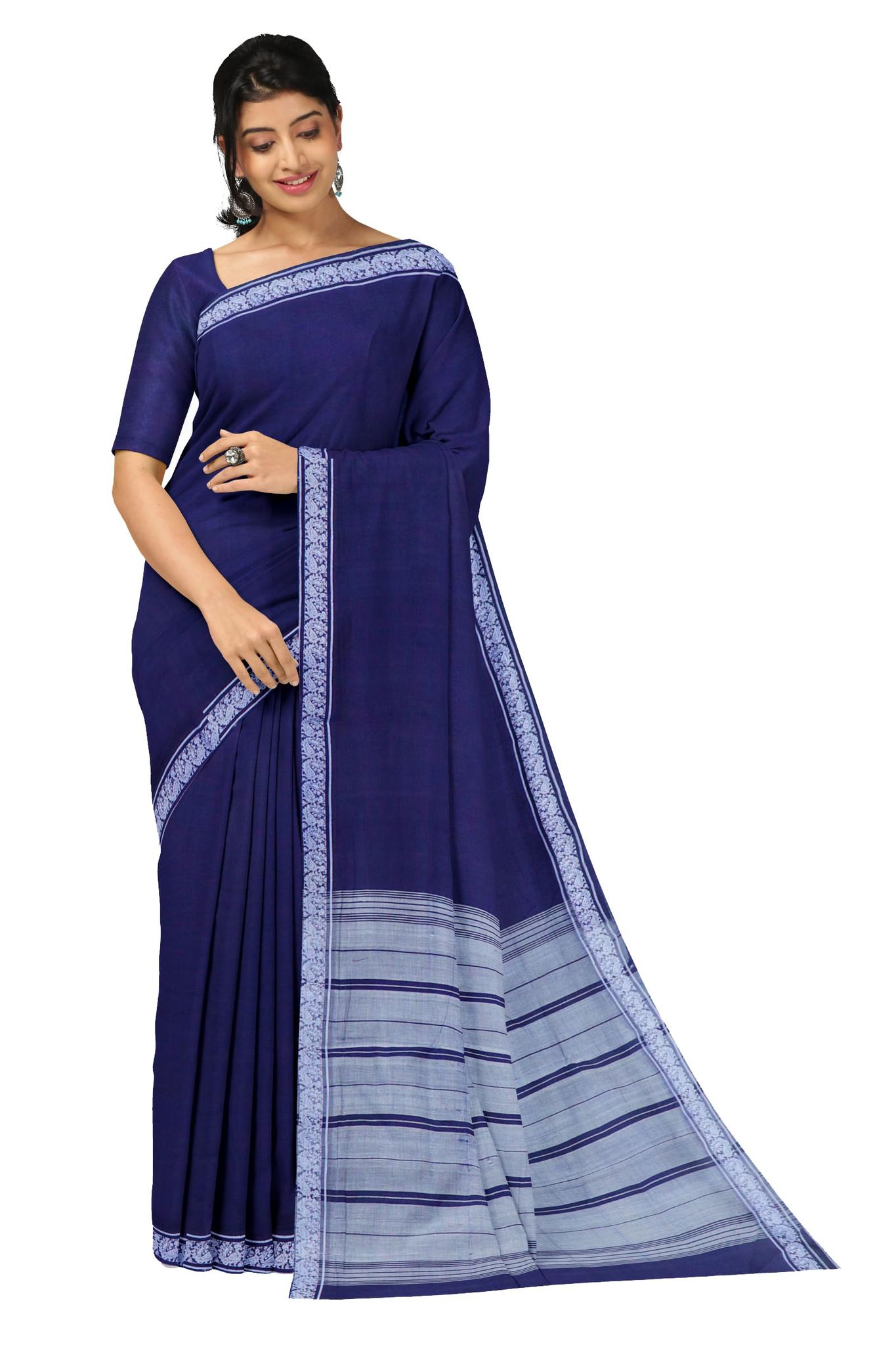 APCO Handloom (A Andhra Pradesh Govt Emporium)- Women's Traditional Pure Handloom Bandar/Polavaram Blue Cotton Saree | PBS0075