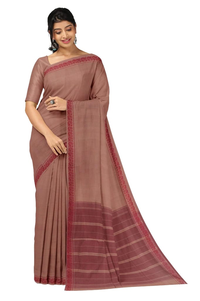 APCO Handloom (A Andhra Pradesh Govt Emporium)- Women's Traditional Pure Handloom Bandar/Polavaram Brown Cotton Saree | PBS0077 - Sarees | Buy online on ZillyBuy