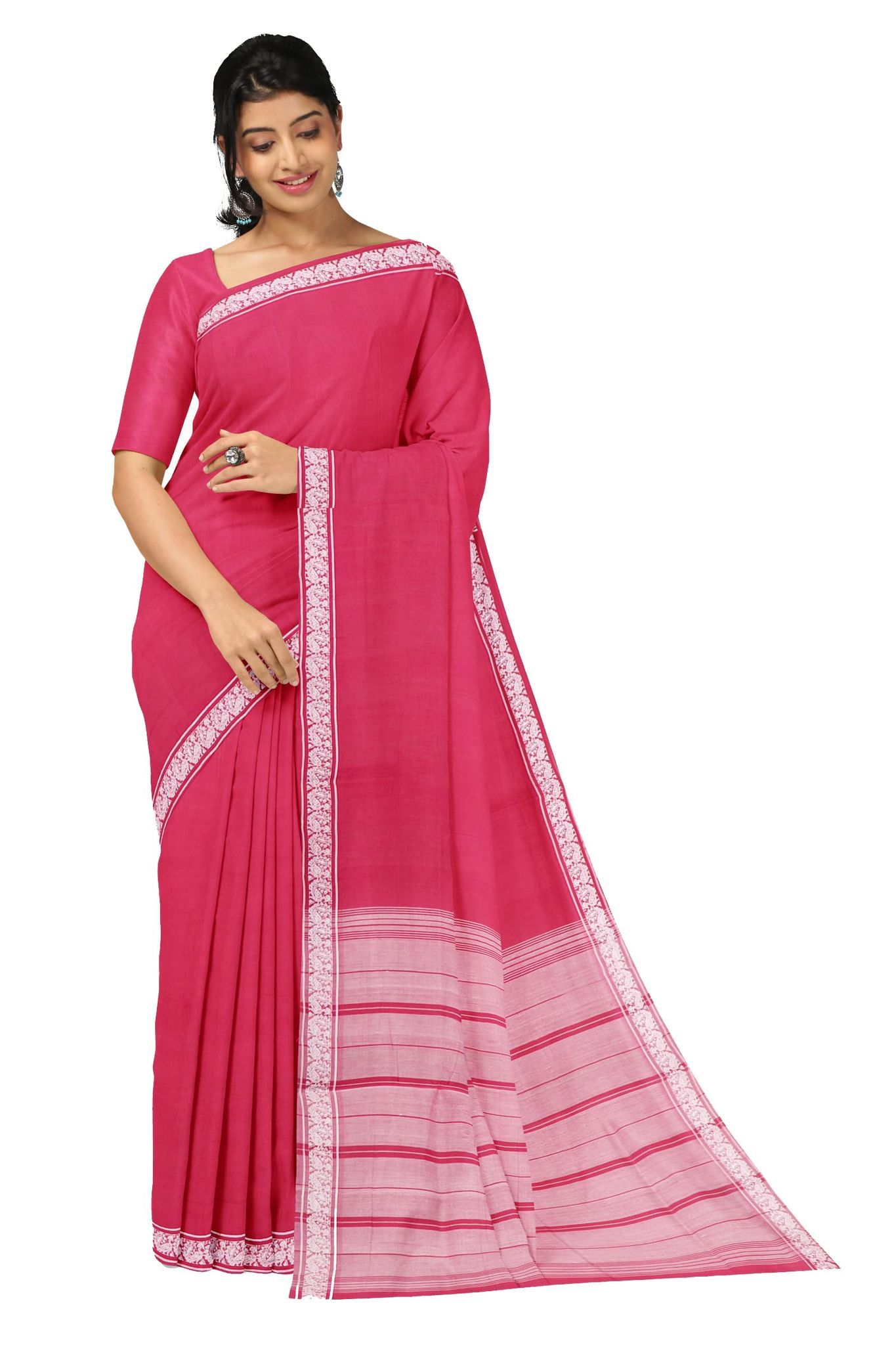 APCO Handloom (A Andhra Pradesh Govt Emporium)- Women's Traditional Pure Handloom Bandar/Polavaram Pink Cotton Saree | PBS0074