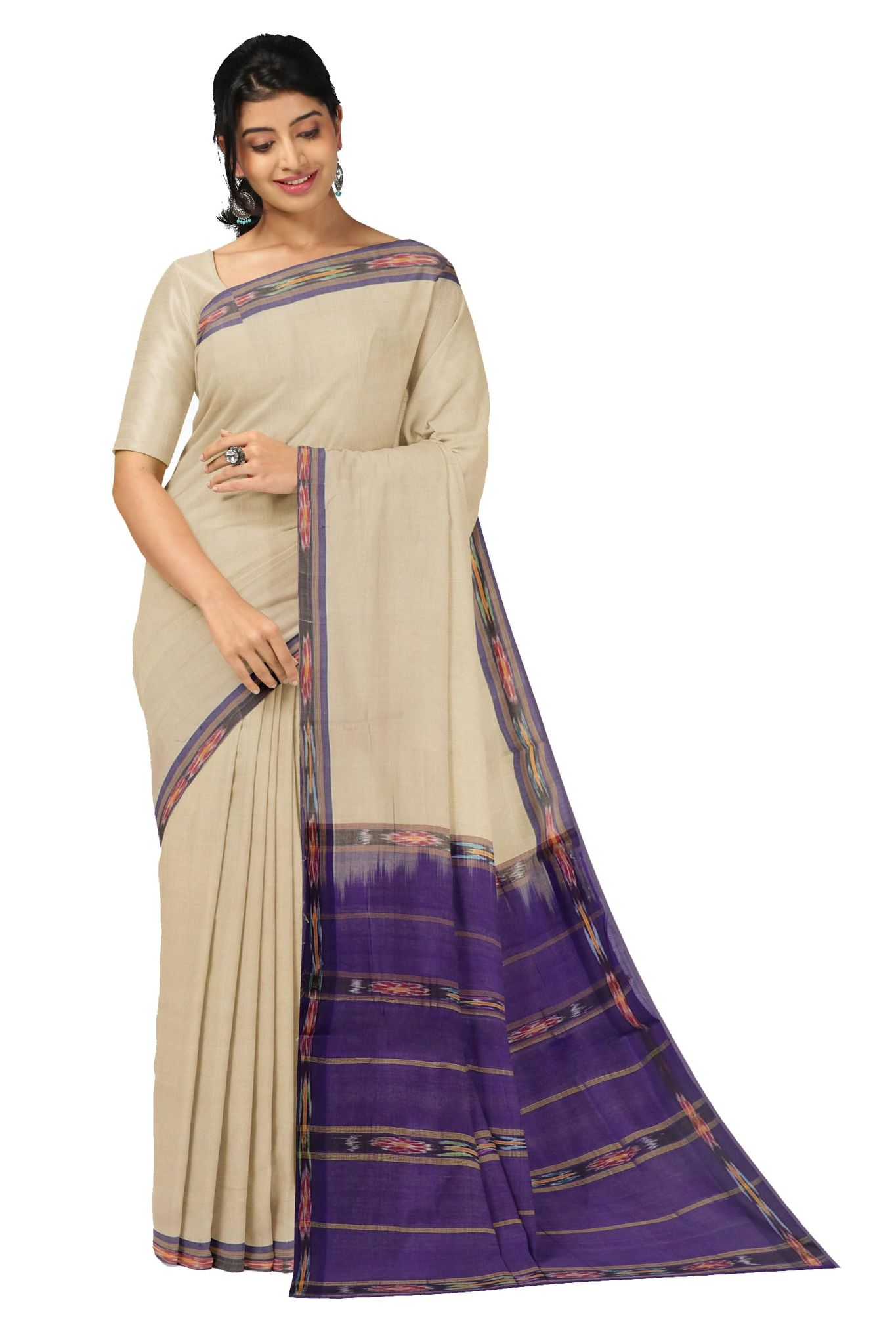 APCO Handloom (A Andhra Pradesh Govt Emporium)- Women's Traditional Pure Handloom Bandar/Polavaram Off White Cotton Saree | PBS0062