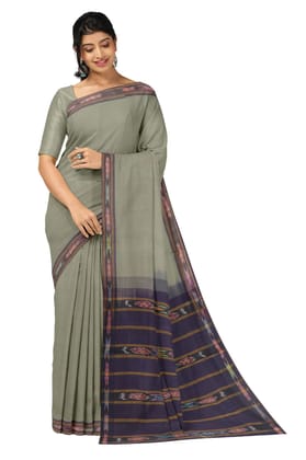 APCO Handloom (A Andhra Pradesh Govt Emporium)- Women's Traditional Pure Handloom Bandar/Polavaram Grey Cotton Saree | PBS0064