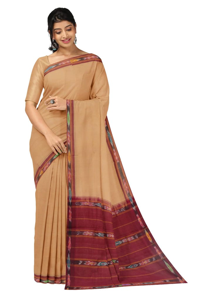 APCO Handloom (A Andhra Pradesh Govt Emporium)- Women's Traditional Pure Handloom Bandar/Polavaram Cream Cotton Saree | PBS0054 - Sarees | Buy online on ZillyBuy