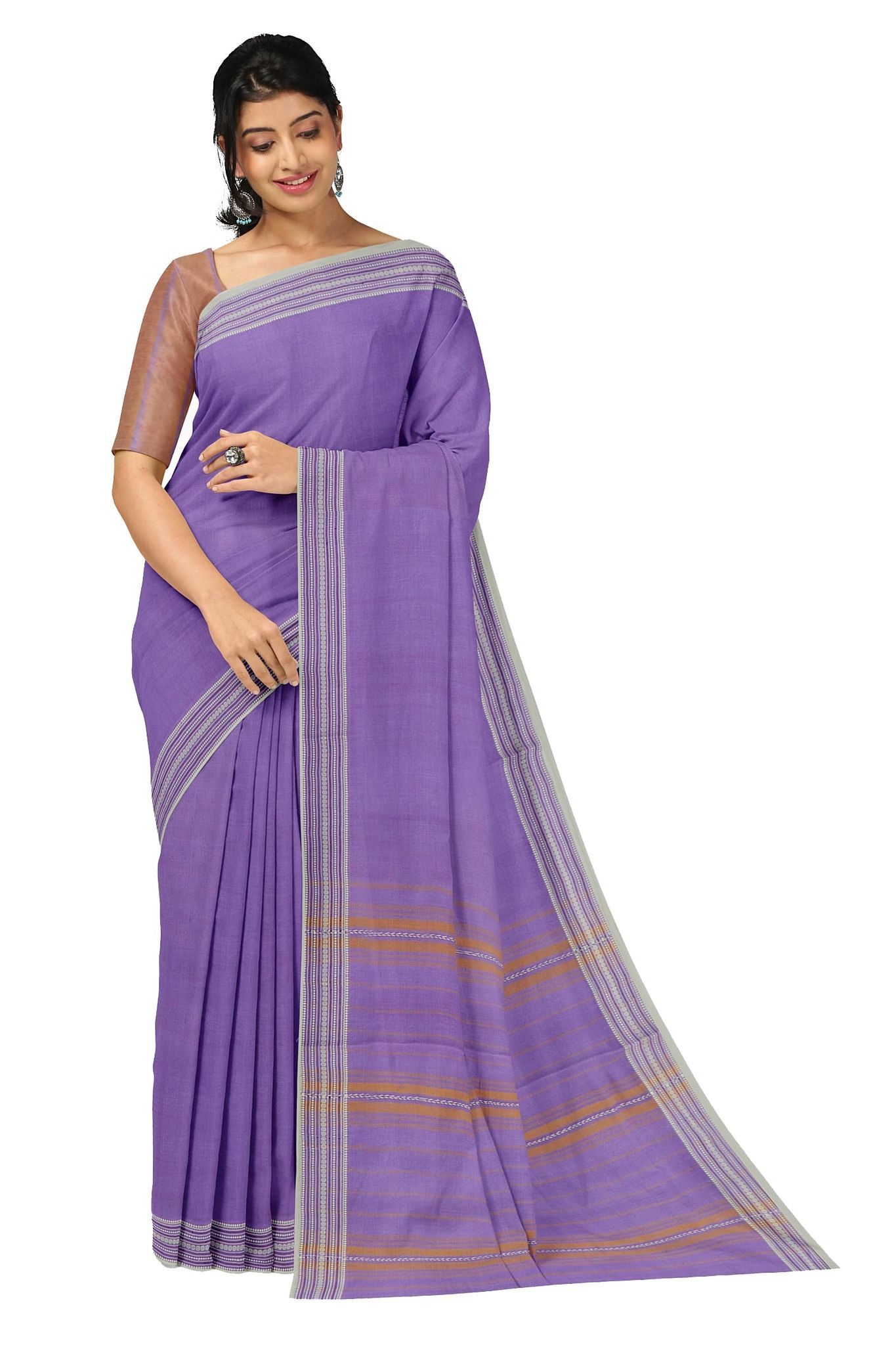 APCO Handloom (A Andhra Pradesh Govt Emporium)- Women's Traditional Pure Handloom Bandar/Polavaram Purple Cotton Saree | PBS0046