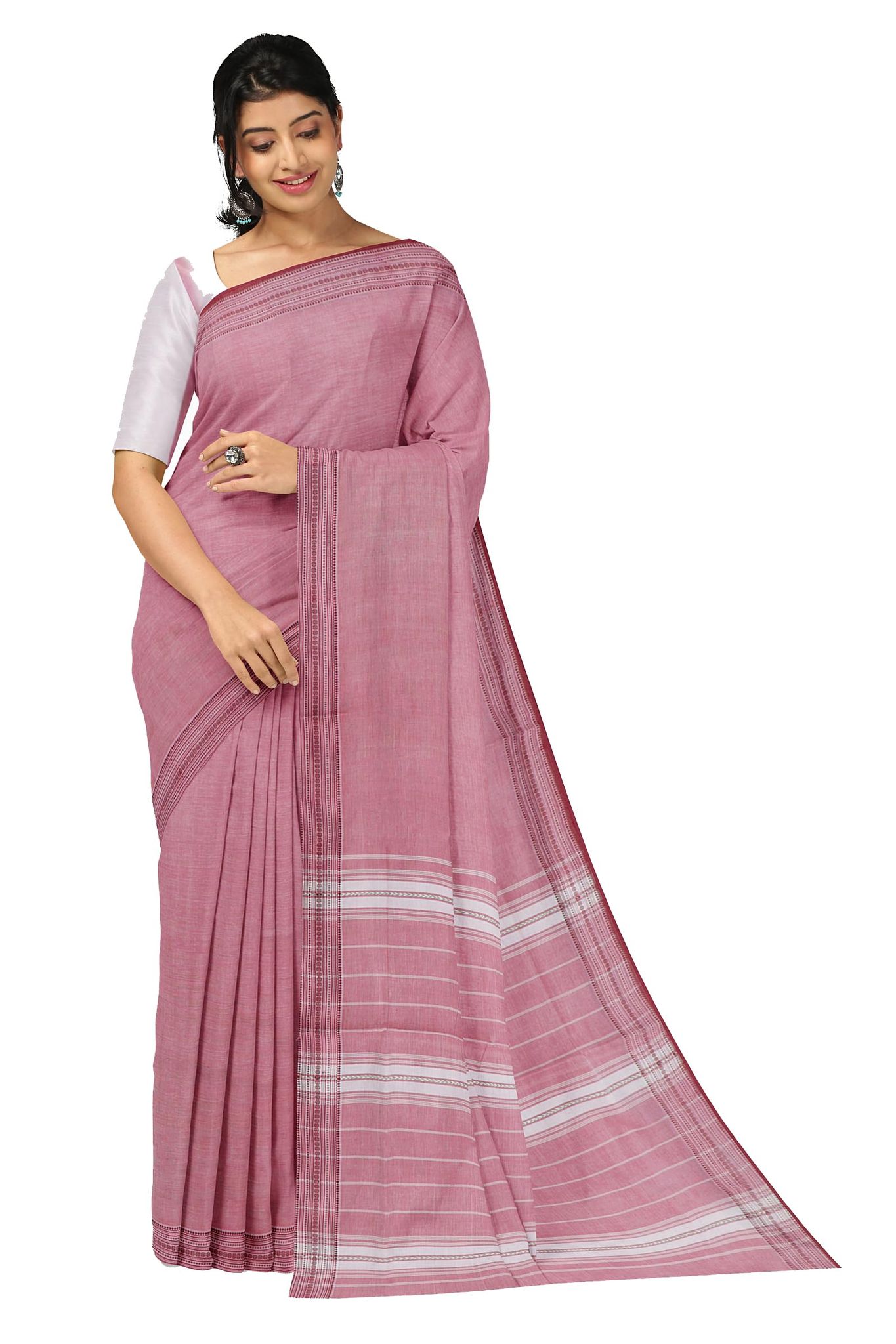 APCO Handloom (A Andhra Pradesh Govt Emporium)- Women's Traditional Pure Handloom Bandar/Polavaram Pink Cotton Saree | PBS0044