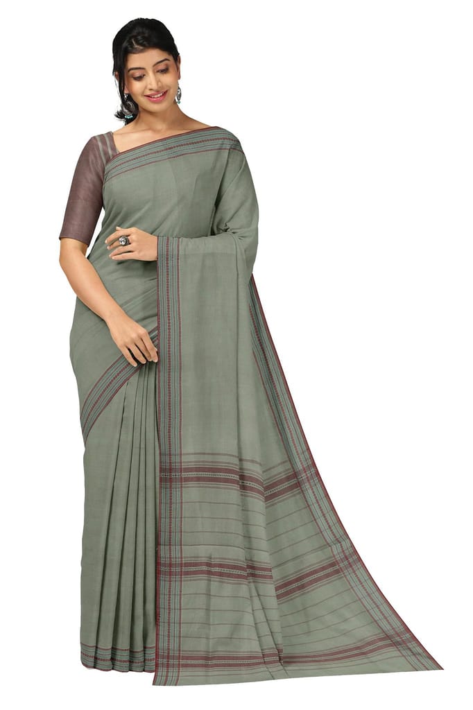 APCO Handloom (A Andhra Pradesh Govt Emporium)- Women's Traditional Pure Handloom Bandar/Polavaram Grey Cotton Saree | PBS0039 - Sarees | Buy online on ZillyBuy