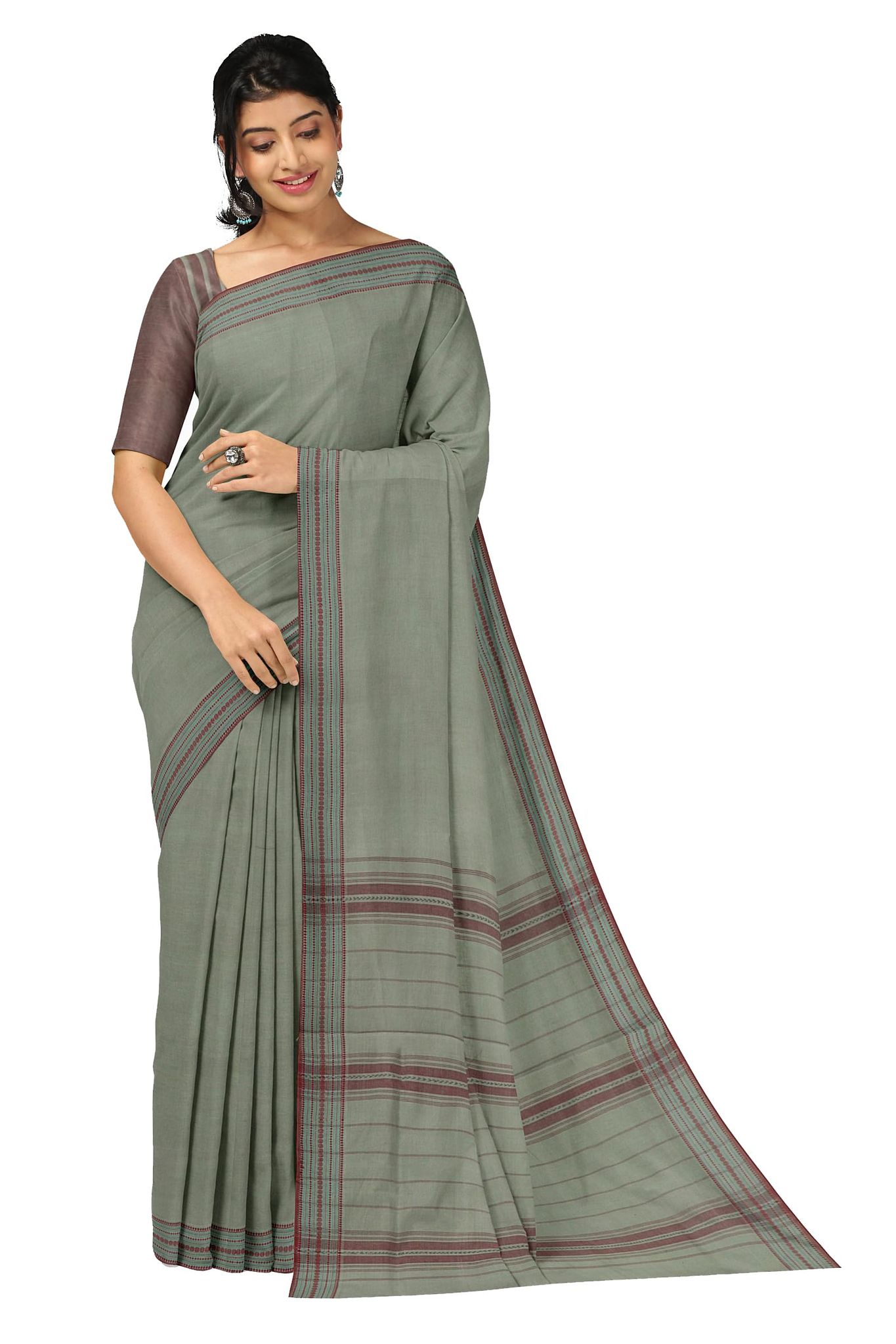 APCO Handloom (A Andhra Pradesh Govt Emporium)- Women's Traditional Pure Handloom Bandar/Polavaram Grey Cotton Saree | PBS0039