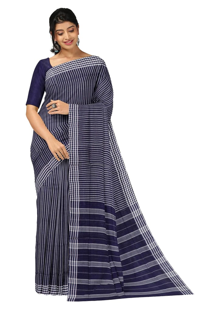 APCO Handloom (A Andhra Pradesh Govt Emporium)- Women's Traditional Pure Handloom Bandar/Polavaram Blue Cotton Saree | PBS0035 - Sarees | Buy online on ZillyBuy