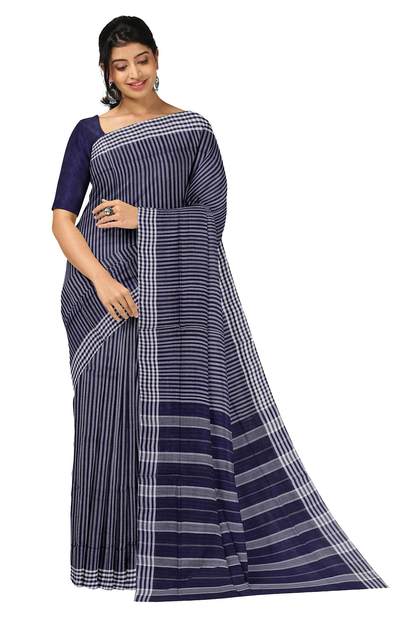 APCO Handloom (A Andhra Pradesh Govt Emporium)- Women's Traditional Pure Handloom Bandar/Polavaram Blue Cotton Saree | PBS0035