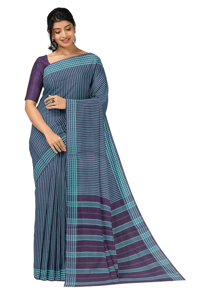 APCO Handloom (A Andhra Pradesh Govt Emporium)- Women's Traditional Pure Handloom Bandar/Polavaram Blue Cotton Saree | PBS0027 - Sarees | Buy online on ZillyBuy