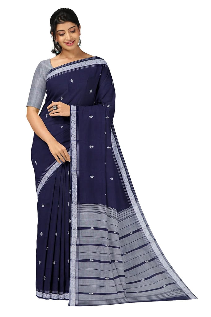 APCO Handloom (A Andhra Pradesh Govt Emporium)- Women's Traditional Pure Handloom Bandar/Polavaram Blue Cotton Saree | PBS0020 - Sarees | Buy online on ZillyBuy