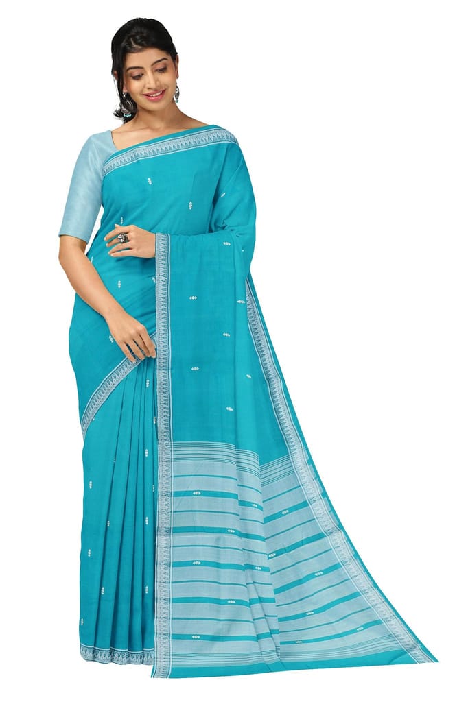 APCO Handloom (A Andhra Pradesh Govt Emporium)- Women's Traditional Pure Handloom Bandar/Polavaram Blue Cotton Saree | PBS0019 - Sarees | Buy online on ZillyBuy