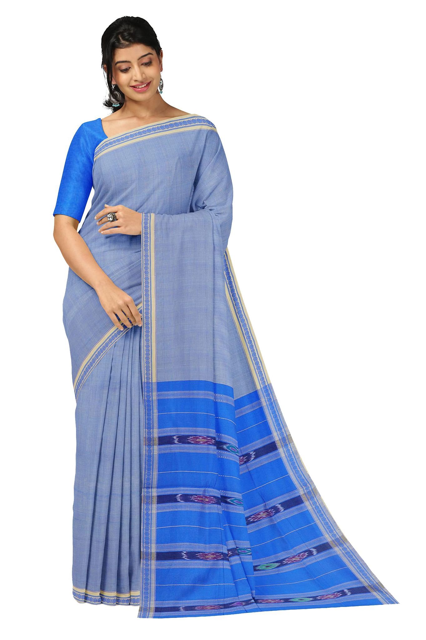APCO Handloom (A Andhra Pradesh Govt Emporium)- Women's Traditional Pure Handloom Bandar/Polavaram Blue Cotton Saree | PBS0016