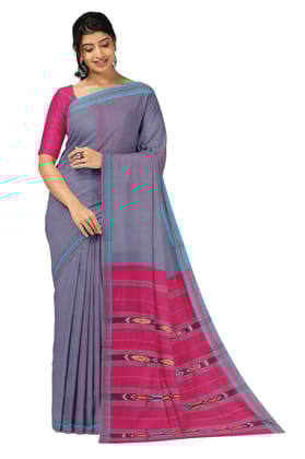 APCO Handloom (A Andhra Pradesh Govt Emporium)- Women's Traditional Pure Handloom Bandar/Polavaram Grey Cotton Saree | PBS0013
