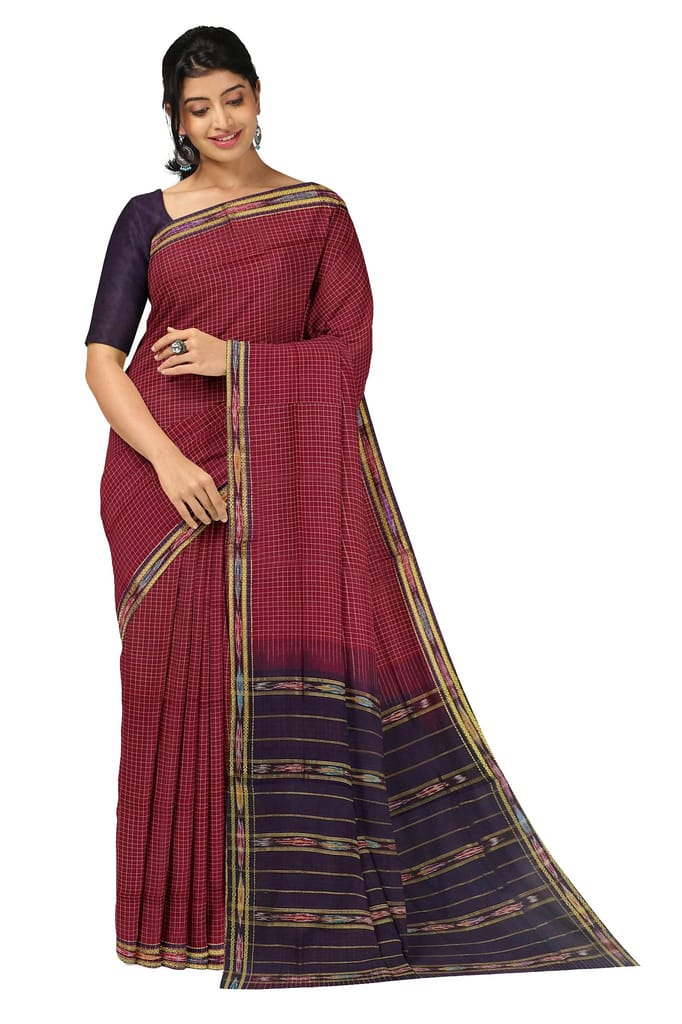 APCO Handloom (A Andhra Pradesh Govt Emporium)- Women's Traditional Pure Handloom Bandar/Polavaram Marron Cotton Saree | PBS0006 - Sarees | Buy online on ZillyBuy