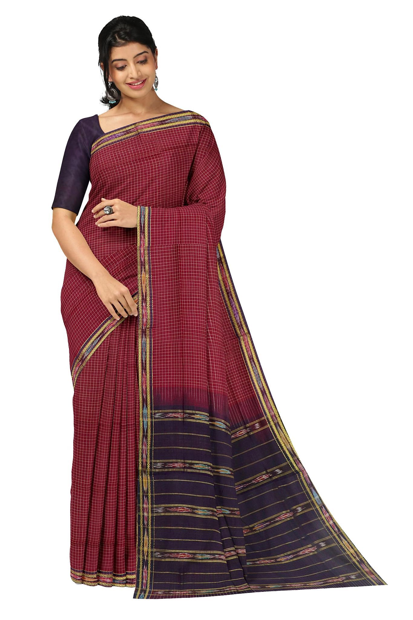 APCO Handloom (A Andhra Pradesh Govt Emporium)- Women's Traditional Pure Handloom Bandar/Polavaram Marron Cotton Saree | PBS0006