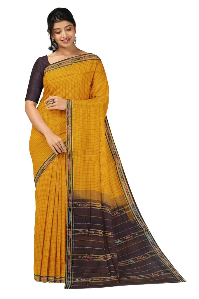 APCO Handloom (A Andhra Pradesh Govt Emporium)- Women's Traditional Pure Handloom Bandar/Polavaram Yellow Cotton Saree | PBS0007 - Sarees | Buy online on ZillyBuy