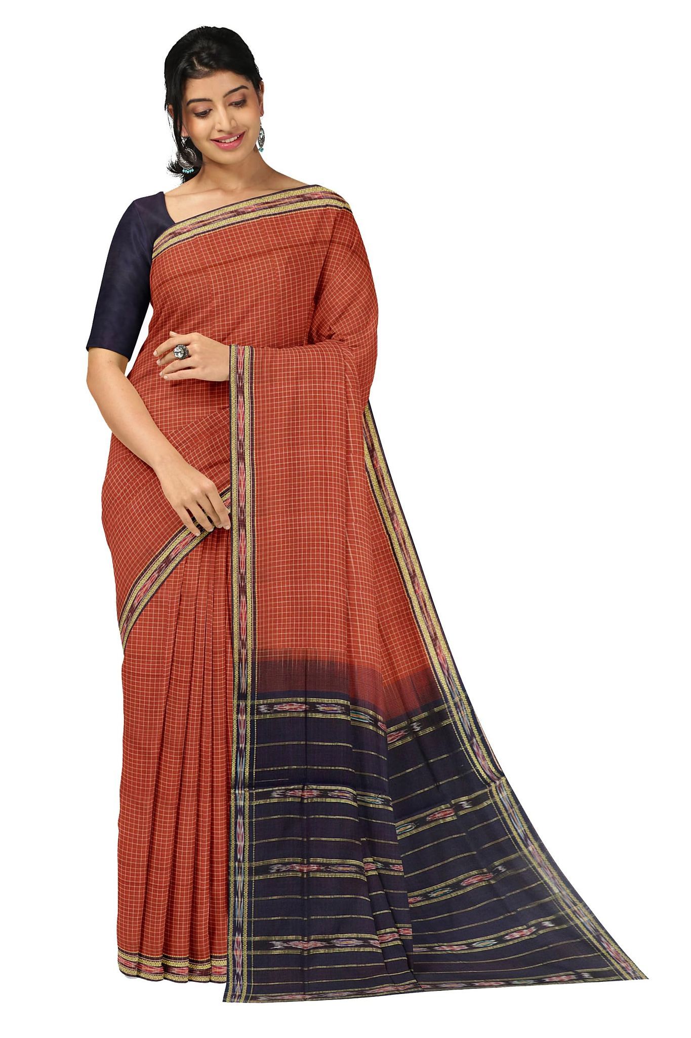 APCO Handloom (A Andhra Pradesh Govt Emporium)- Women's Traditional Pure Handloom Bandar/Polavaram Orange Cotton Saree | PBS0004